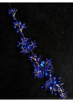 Кристална мека диадема за абитуриентска прическа в цвят тъмно синьо Blue Flowers